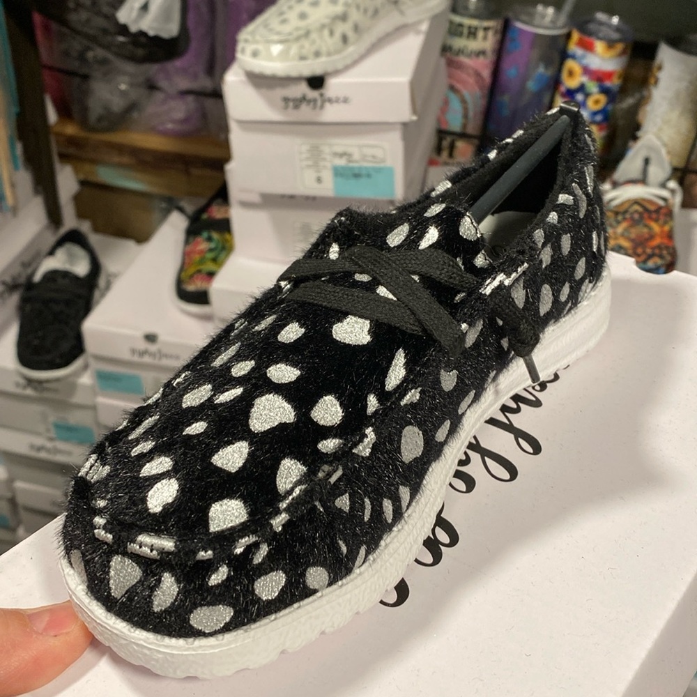 NEW Gypsy Jazz, black and silver slip on shoe with back